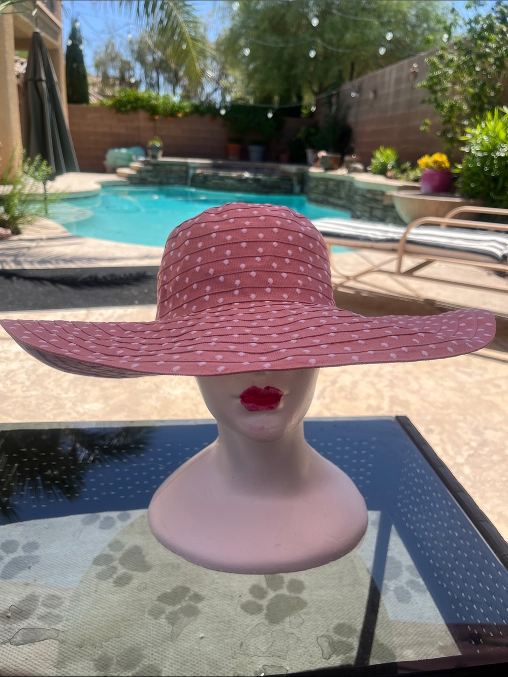 NYC Wide-Brim Pink Polka Dot Sun Floppy Hat